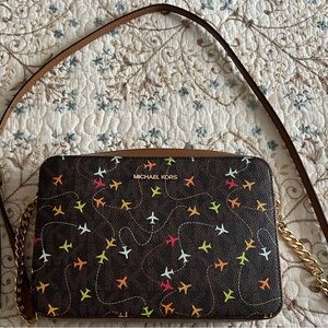 Michael Kors Brown Jet Set Crossbody Airplane Pattern